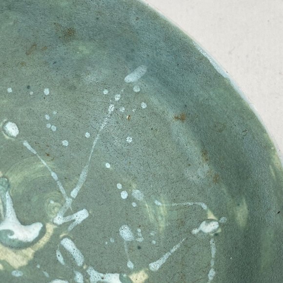 Dan Eash Pottery PA Handmade Decorative Abstract Green Glazed Stoneware Bowl 5in - Picture 3 of 13